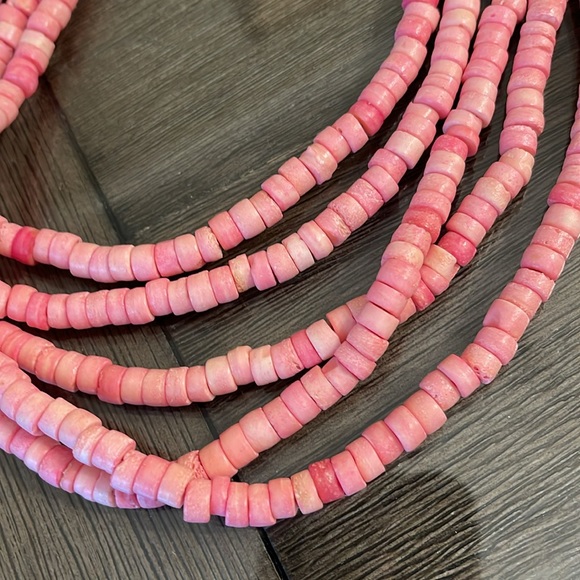 VTG Gerda Lynggaard Monies 5-Strand Dyed Pink Horn Bone Beads Runway Necklace - Picture 4 of 17